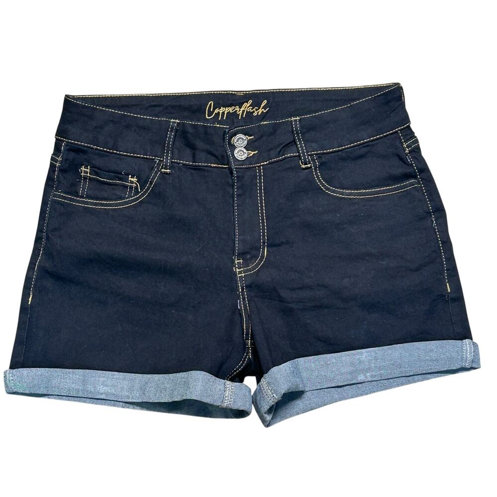 Copperflash Denim Shorts Womens Size 10 Mid Rise Cuffed Dark Wash Blue‎